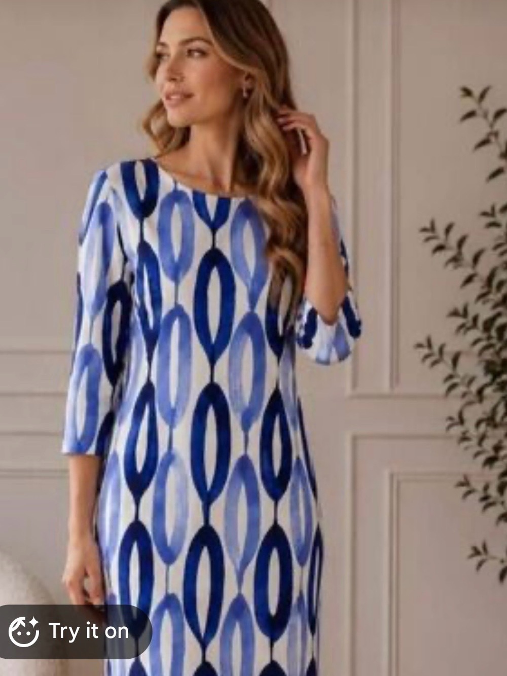 Abstract Blue & White Midi Sheath Dress